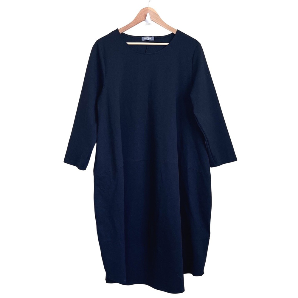 PHOTO LEI Womens Lagenlook Oversized Pocket Dress Size OS Black Minimalist Artsy
